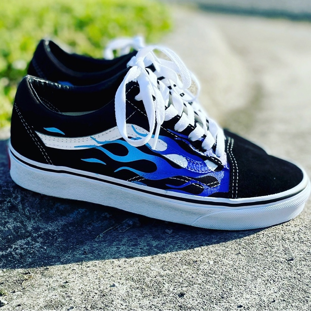 Vans Black and Blue Flame Sneakers